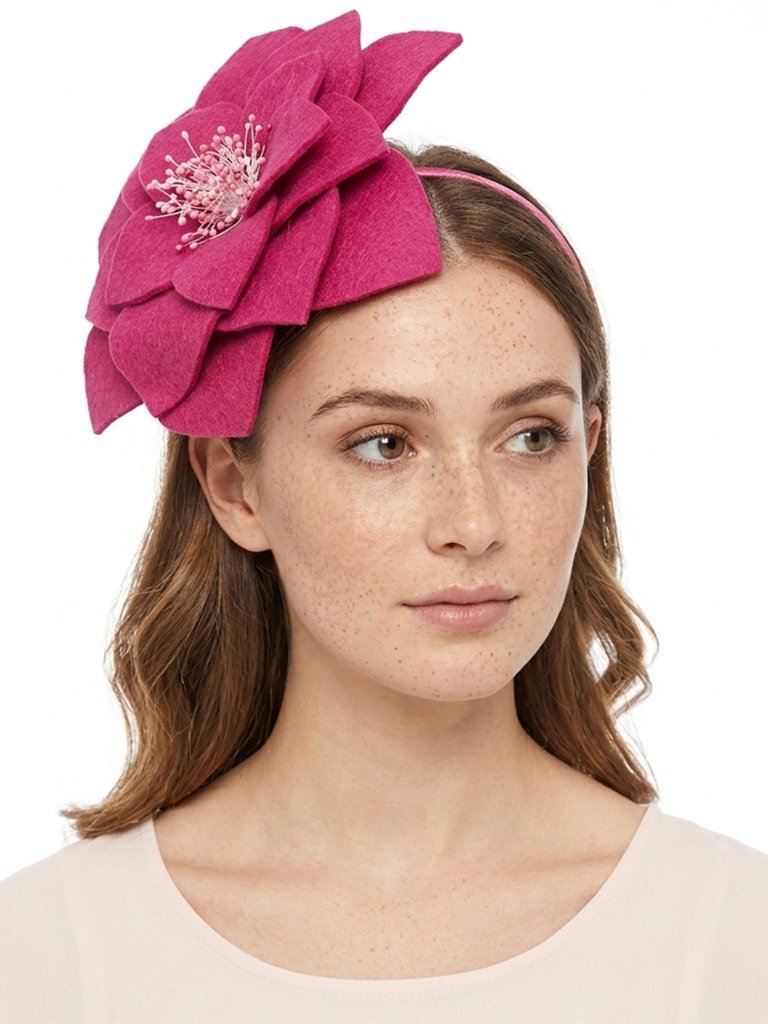 Handmade Hot Pink Felt Flower Fascinator Headband Kentucky Derby Wedding Hat